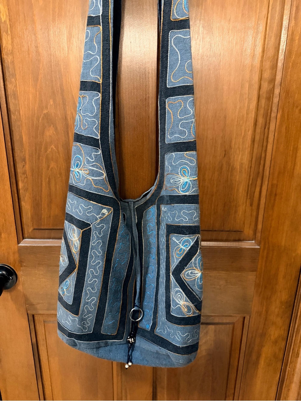 Blue Embroidered Crossbody Sling Bag - Casual Women's Shoulder Bag